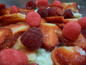 Riz au lait de noisettes et aux fraises sans oeufs sans gluten