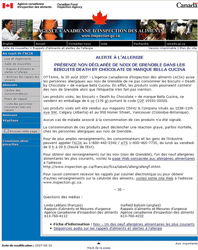 Alerte allergies - Canada