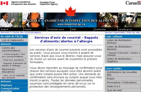 Alerte allergies - Canada