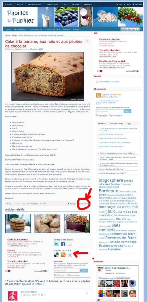 Comment imprimer une recette à partir d'un billet