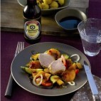 Filet mignon aux légumes de saison et à la sauce soja