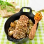 Filet mignon à la moutarde à l'ancienne et purée de patates douces