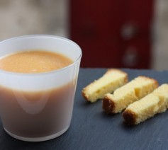 Soupe melon aux fruits de la passion et ses mouillettes Soupe melon aux fruits de la passion et ses mouillettes