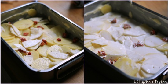 On met la moitié des légumes et la moitié de la crème
