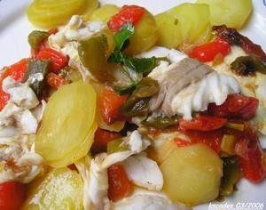 Papillotes de bar (loup) en habit de poivrons
