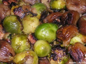 Poêlée de choux de Bruxelles, châtaignes, lardons