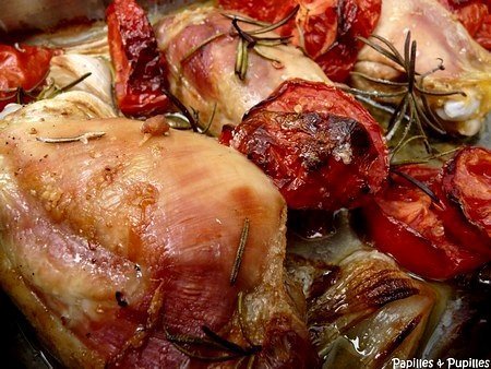 Poulet au vinaigre de Xérès, tomates et romarin Poulet au vinaigre de Xérès