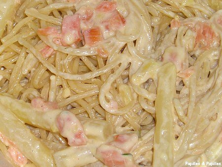 Spaghettis au saumon fumé et pointes dasperges Image Papilles et Pupilles - Spaghettis au saumon fumé et aux pointes d