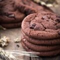 Double chocolate chip cookies on wood