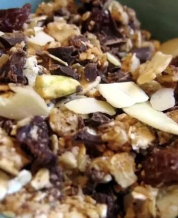 Granola au chocolat et aux fruits secs sans oeufs