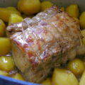 Rôti de porc à l'estragon, échalotes et pommes de terre