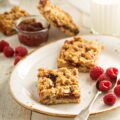Almond oats and raspberry jam bars with crumble topping