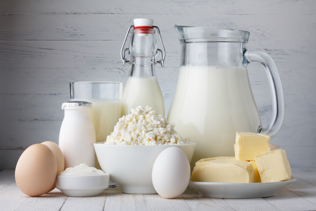 Dairy products on wooden table