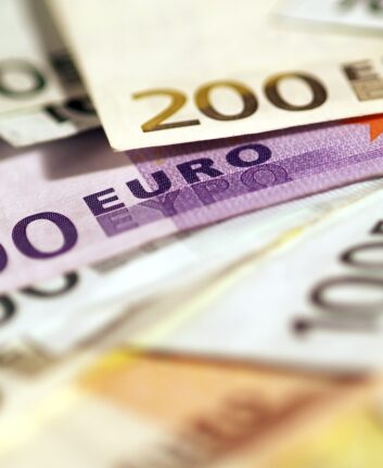 Background of euro bills. Shallow focus.