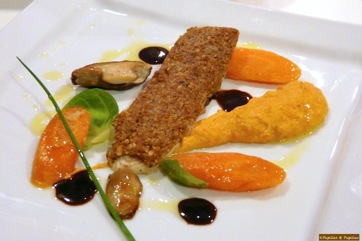 Filet de sole en chapelure de noix du Périgord, noisettes torréfiées par Michel Portos