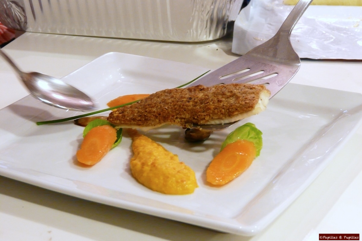 Filet de sole en chapelure de noix du Périgord, noisettes torréfiées par Michel Portos