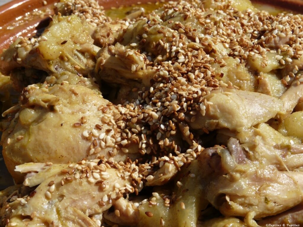 Tajine de poulet aux poires, miel et cannelle