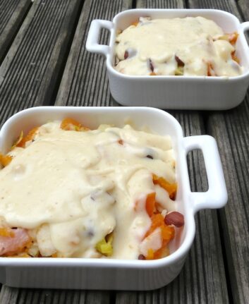 Gratin Potiron, poires, poireaux, pommes de terre