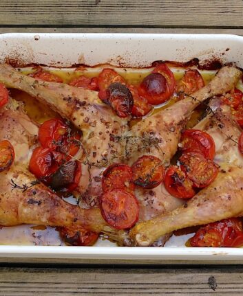 Poulet aux tomates cerises, thym et vinaigre balsamique