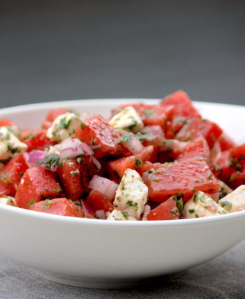 Salade de pastèque feta olives noires