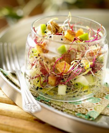 Salade sucrée salée croustifondante aux pommes et graines germées