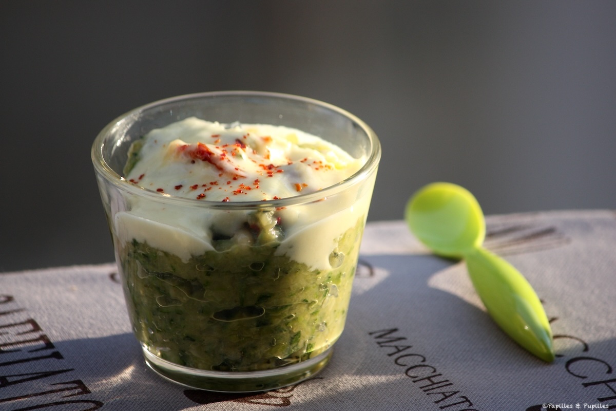 Verrine de courgettes aux tomates confites, crème de Reblochon