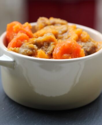 Sauté de veau au cumin et à l'orange, carottes et patates douces