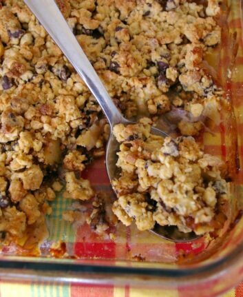 Crumble pommes bananes chocolat sans oeufs sans lait