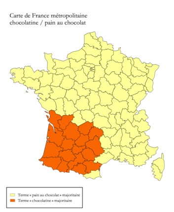 Carte de France Métropolitaine Chocolatine vs Pain au chocolat