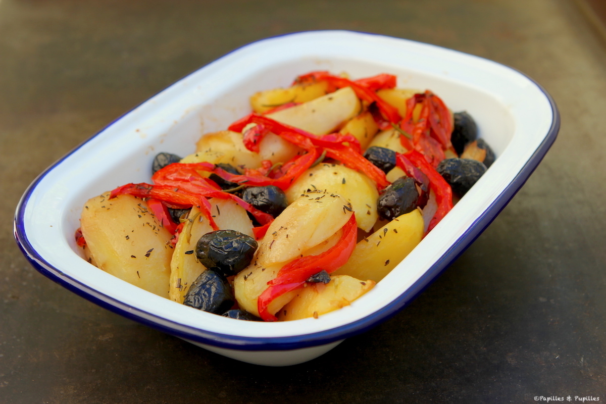 Pommes de terre rôties, poivrons et olives noires façon Jamie Oliver