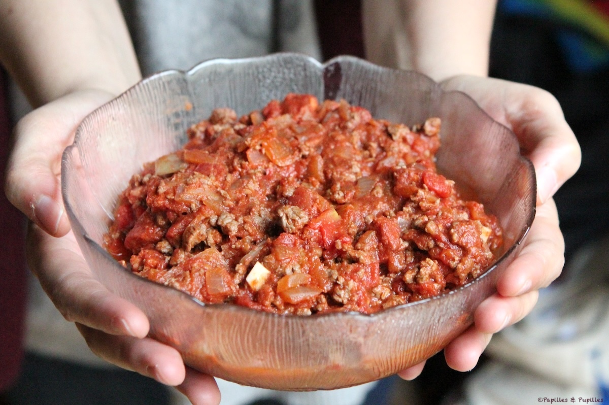 Pâtes à la sauce Bolognaise épicée (boeuf : chorizo)
