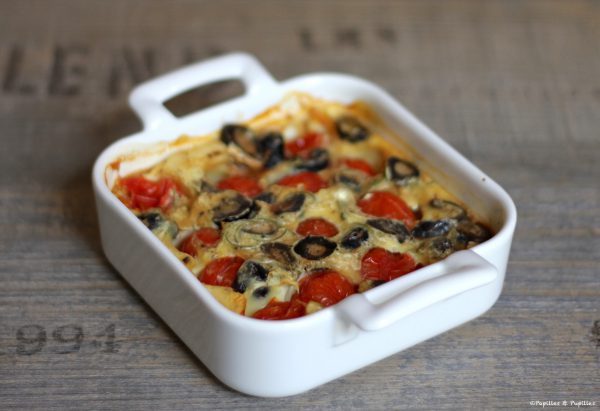 Clafoutis aux tomates cerise et aux olives noires