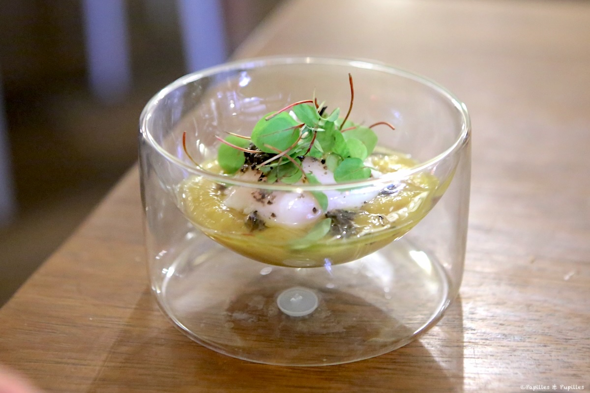 Oeuf basse température et purée de patidou à l'herbe au curry - Cyusha