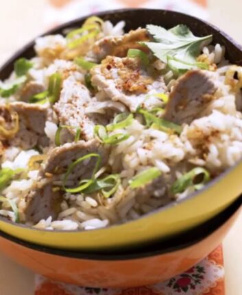 Riz sauté au veau, citronnelle et gingembre