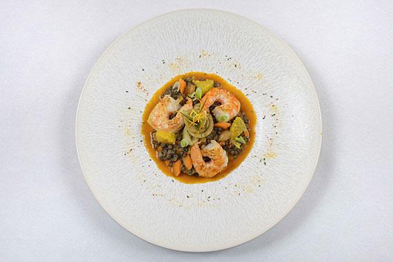 Ragoût de lentilles vertes du Puy aux crevettes ©Patrick Delapierre