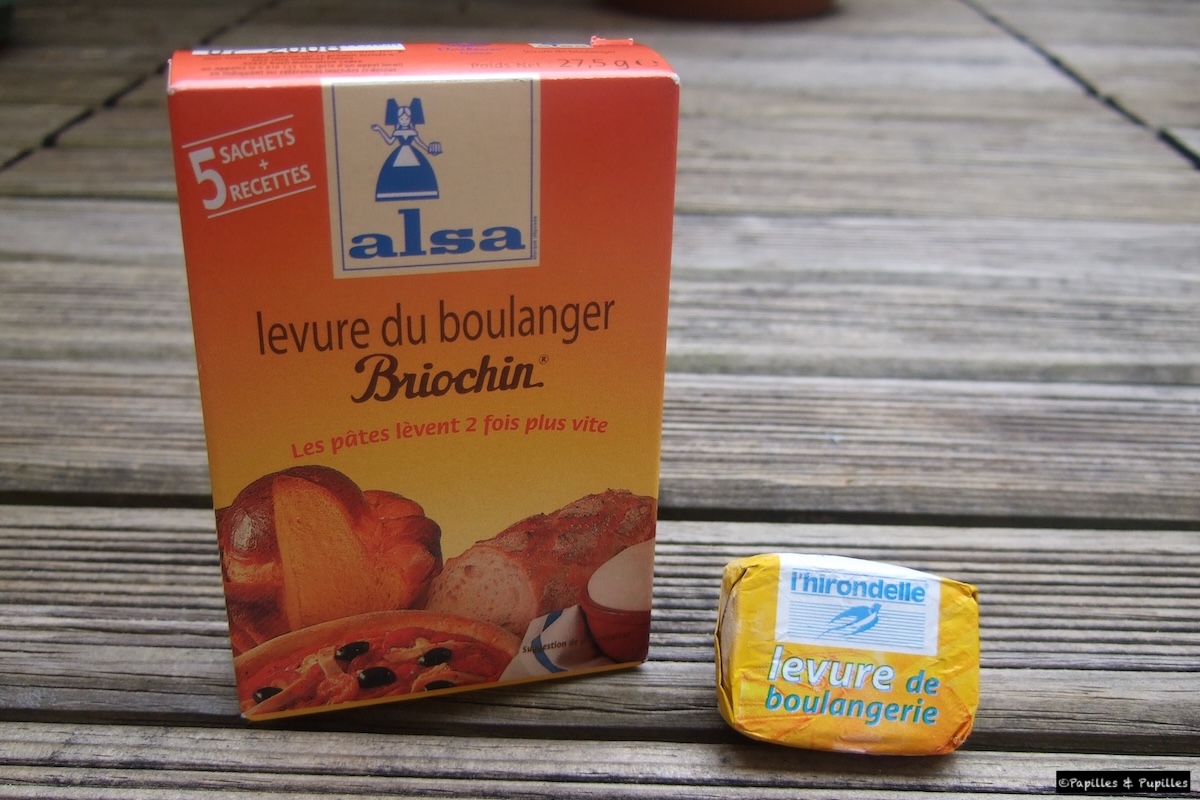 Levure de boulanger fraîche et sèche posées côte à côte en cuisine
