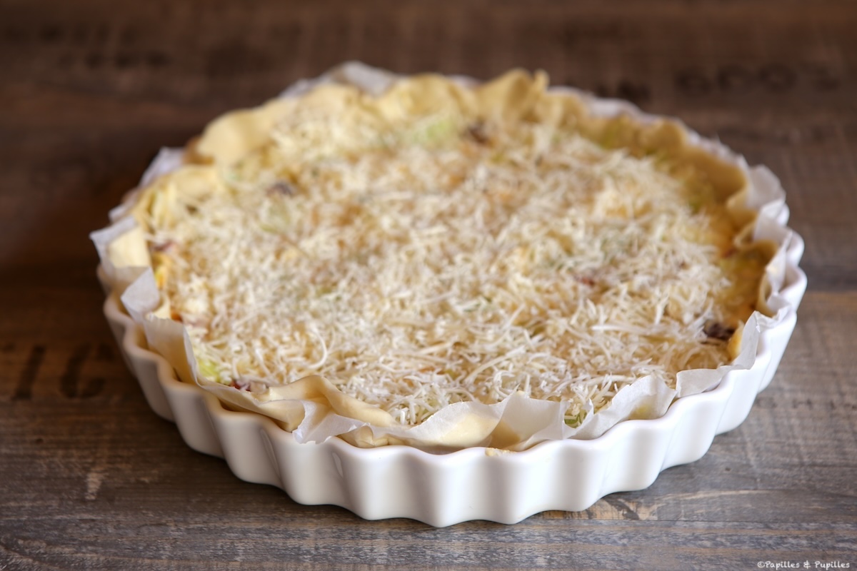 Tarte poireaux ricotta chorizo avant cuisson