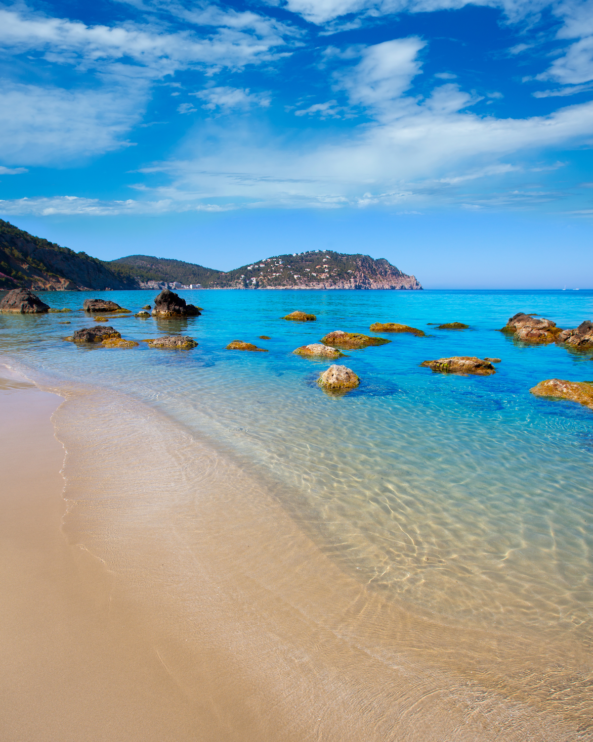 Ibiza Aigues Blanques Aguas Blancas Beach at Santa Eulalia Balearic Islands of spain