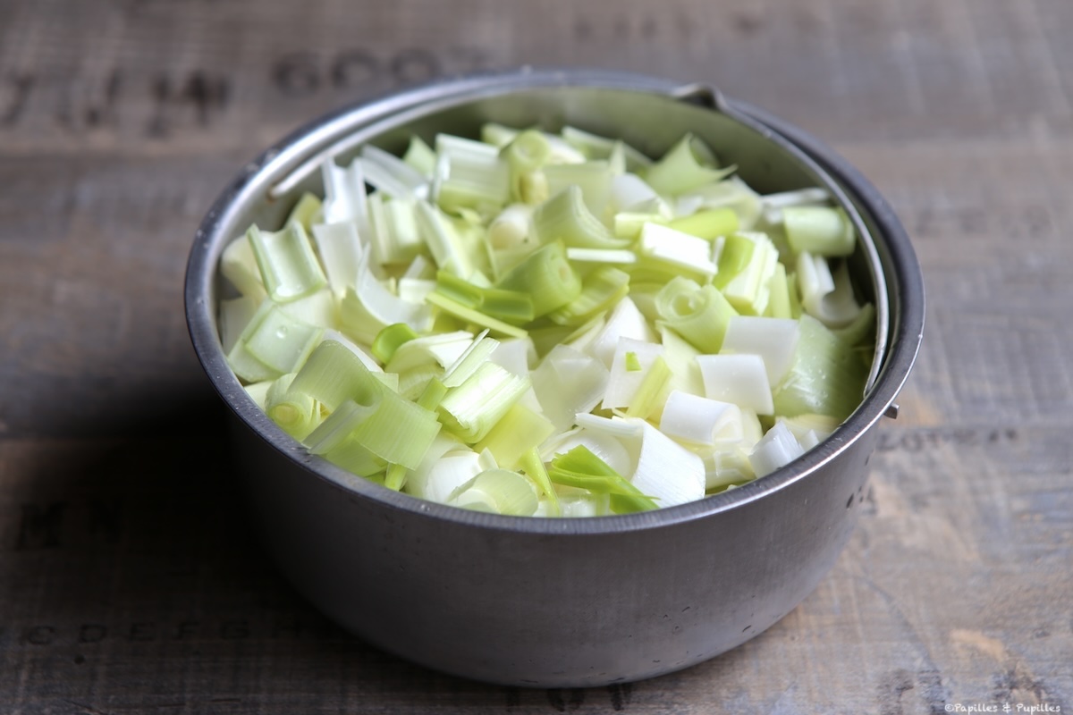 Poireaux lavés et émincés