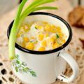 Thick and creamy corn chowder with potatoes and greens
