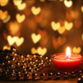 St Valentine's day greeting card with candle and hearts