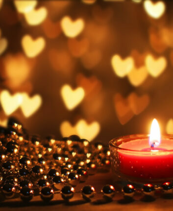 St Valentine's day greeting card with candle and hearts