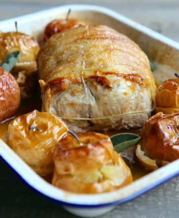 Rôti de porc au cidre et aux pommes