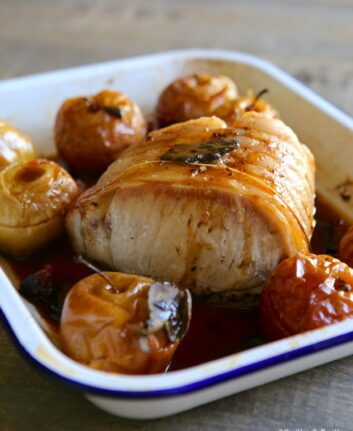 Rôti de porc aux pommes, au chorizo et au Porto