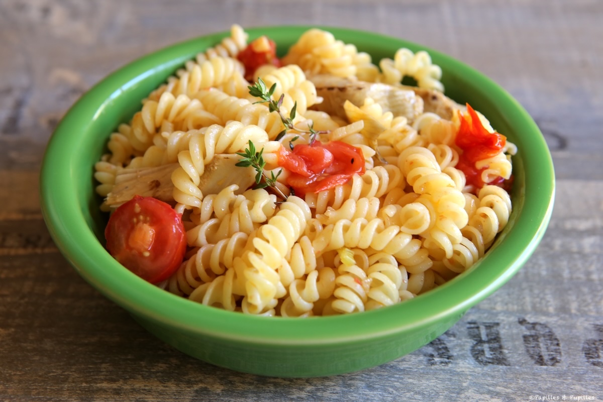 Pâtes aux artichauts et tomates cerises
