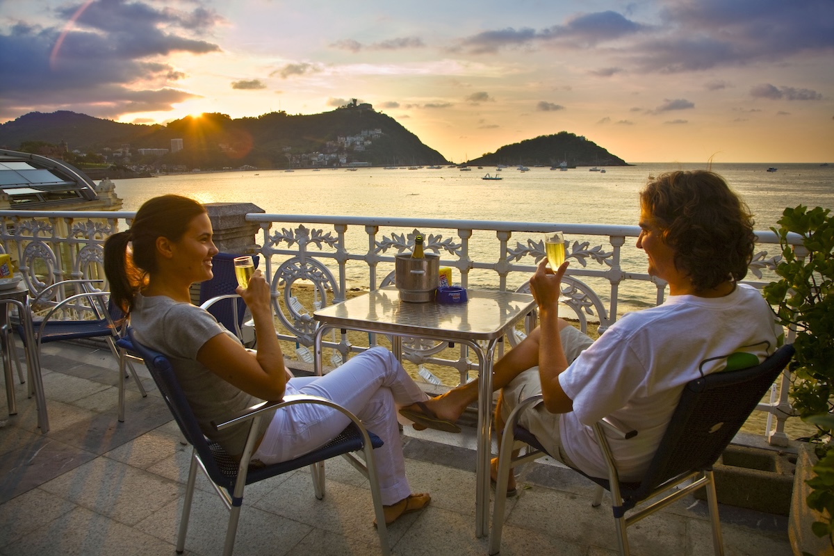 Cafe terrace. La Concha beach. San Sebastian.Cafe terrace. La Concha beach. San Sebastian.