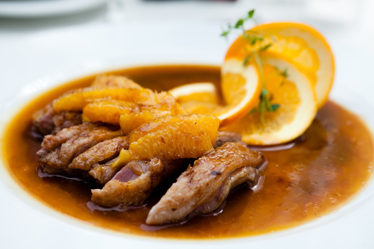 Duck fillet in orange sauce