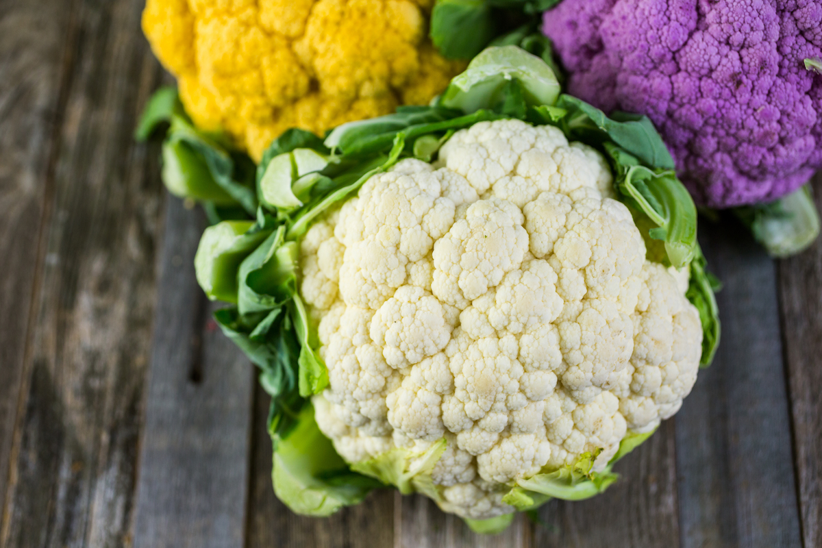 Rainbow of organic cauliflower from the local market.