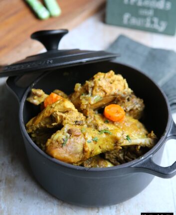 Pintade aux carottes, pommes de terre et Floc de Gascogne