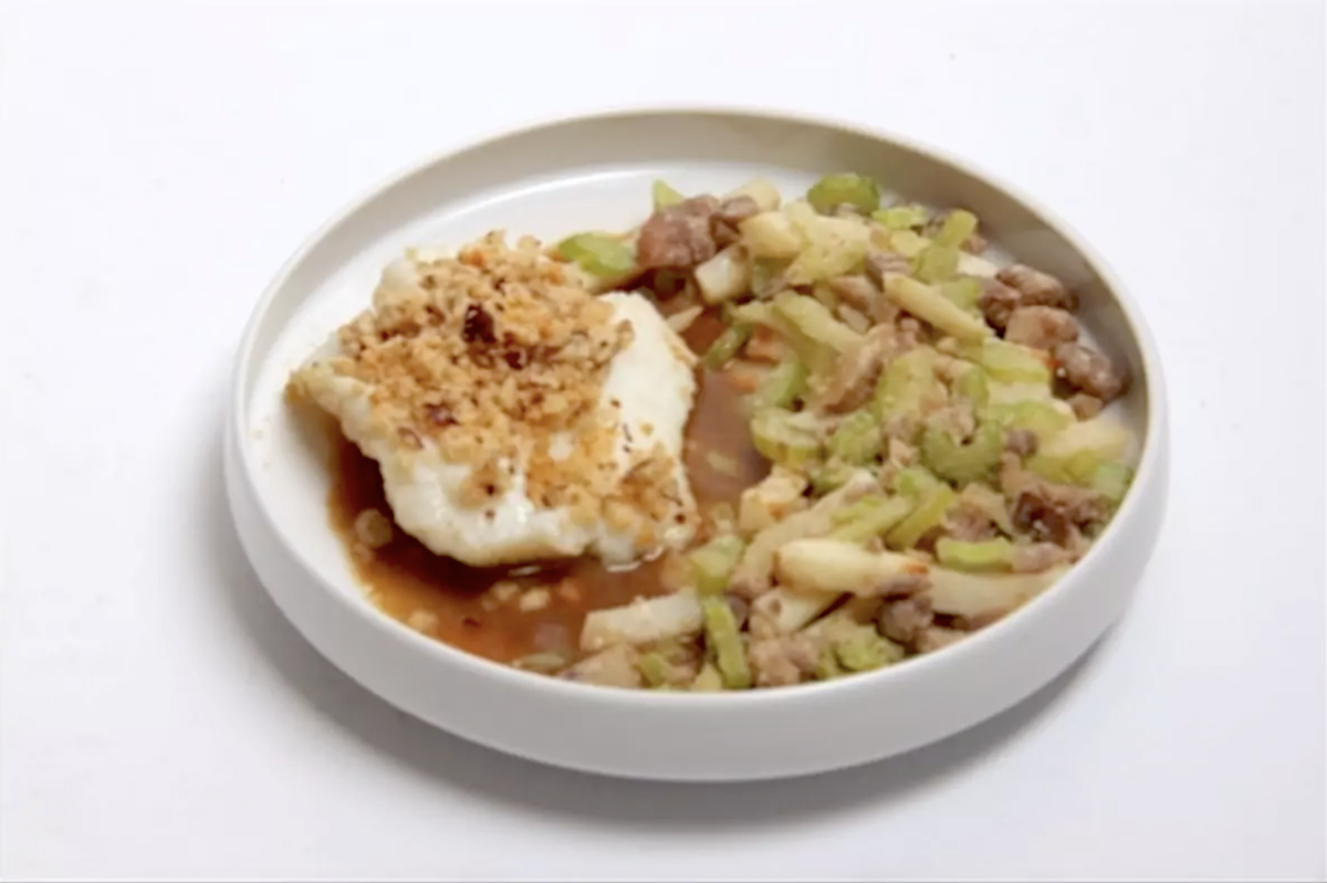 Duo de celeris et marrons, jus de viande acidule